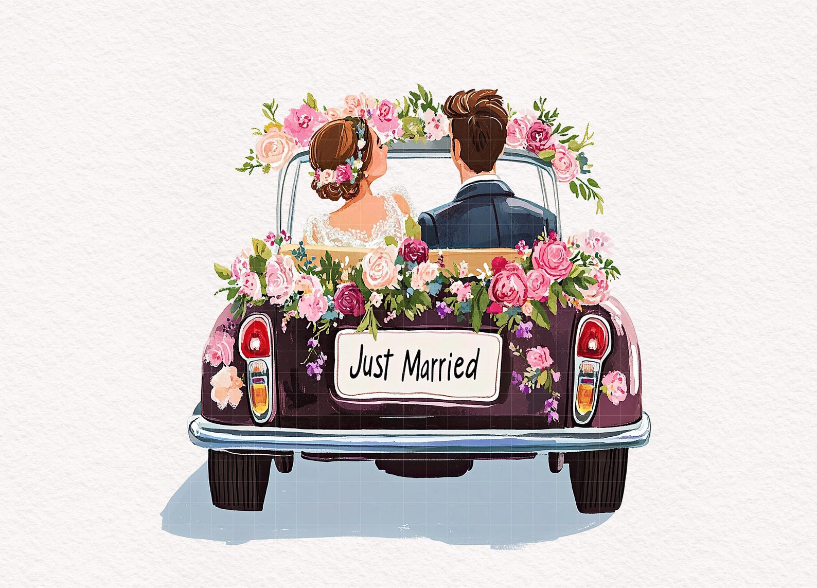 Just Married Car Clipart Whimsical Newly Wed Car PNG Cute Couple ...