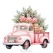 10 Pink Christmas Truck Clipart High Quality Jpgs Watercolor Clip Art ...