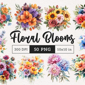 Aquarela Floral Clipart laranja amarelo PNG outono verão buquê de flores clip art flores silvestres sublimação arco-íris gráficos de flores de casamento