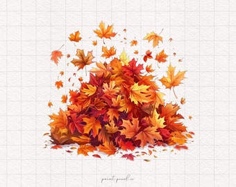 8 Fall leaves Clipart Clump of maple leaves PNG Autumn Leaves pile Decor Boho fall PNG Rustic Fall Sublimation Scrapbooking Paper Crafting