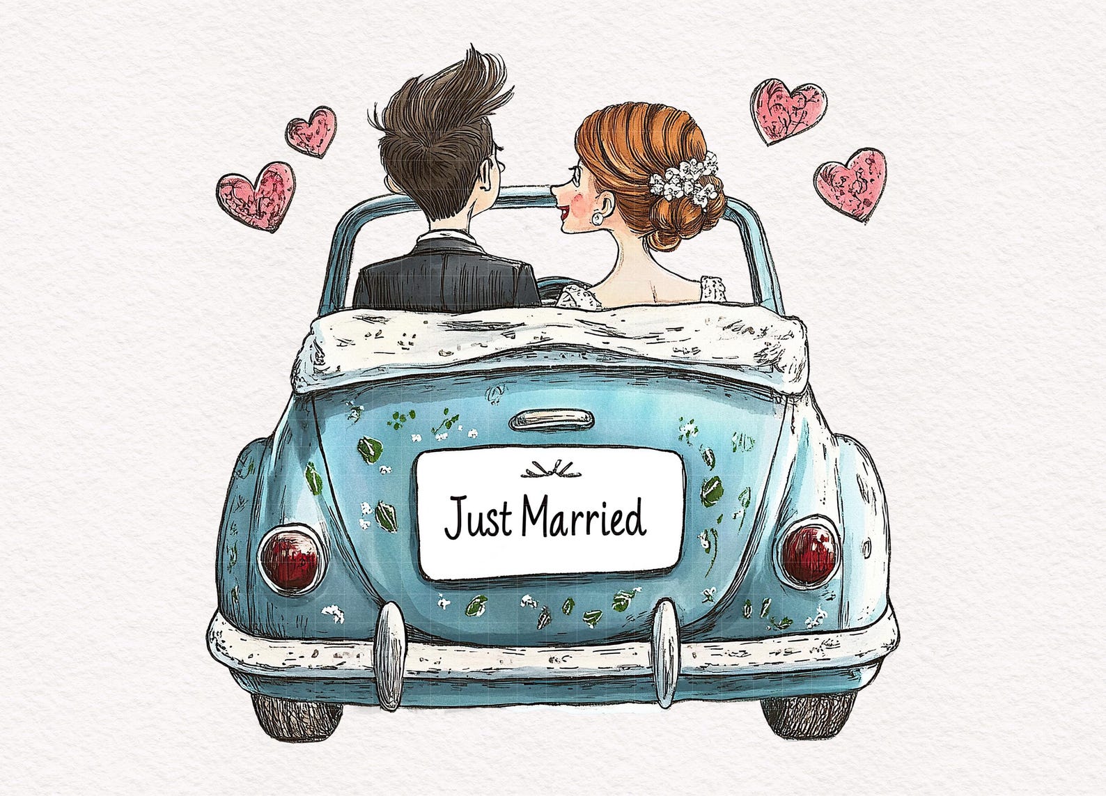 Just Married Car Clipart Whimsical Newly Wed Car PNG Cute Couple ...