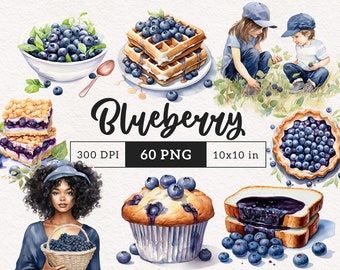Blueberry Clipart PNG cottagecore clip art High Quality Food Fruit Dessert Pie PNGs Botanical Sublimation Paper crafting Commercial License