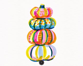 Fall Pumpkin PNG, Cozy Season PNG, Preppy Autumn Clipart, Watercolor Gouache Style Illustration Vibrant Clipart - Print on demand