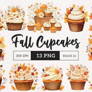 Herfst cupcake clipart boho snoep png aquarel herfst zoete traktatie graphics herfst seizoens herfst fruit esthetische pompoen cupcake