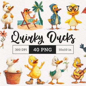 Funny Duck Clipart Summer Ducks PNG Cute Duck quirky Sublimation clip art Bird Duckling Whimsy graphics Silly Bird Peculiar illustration