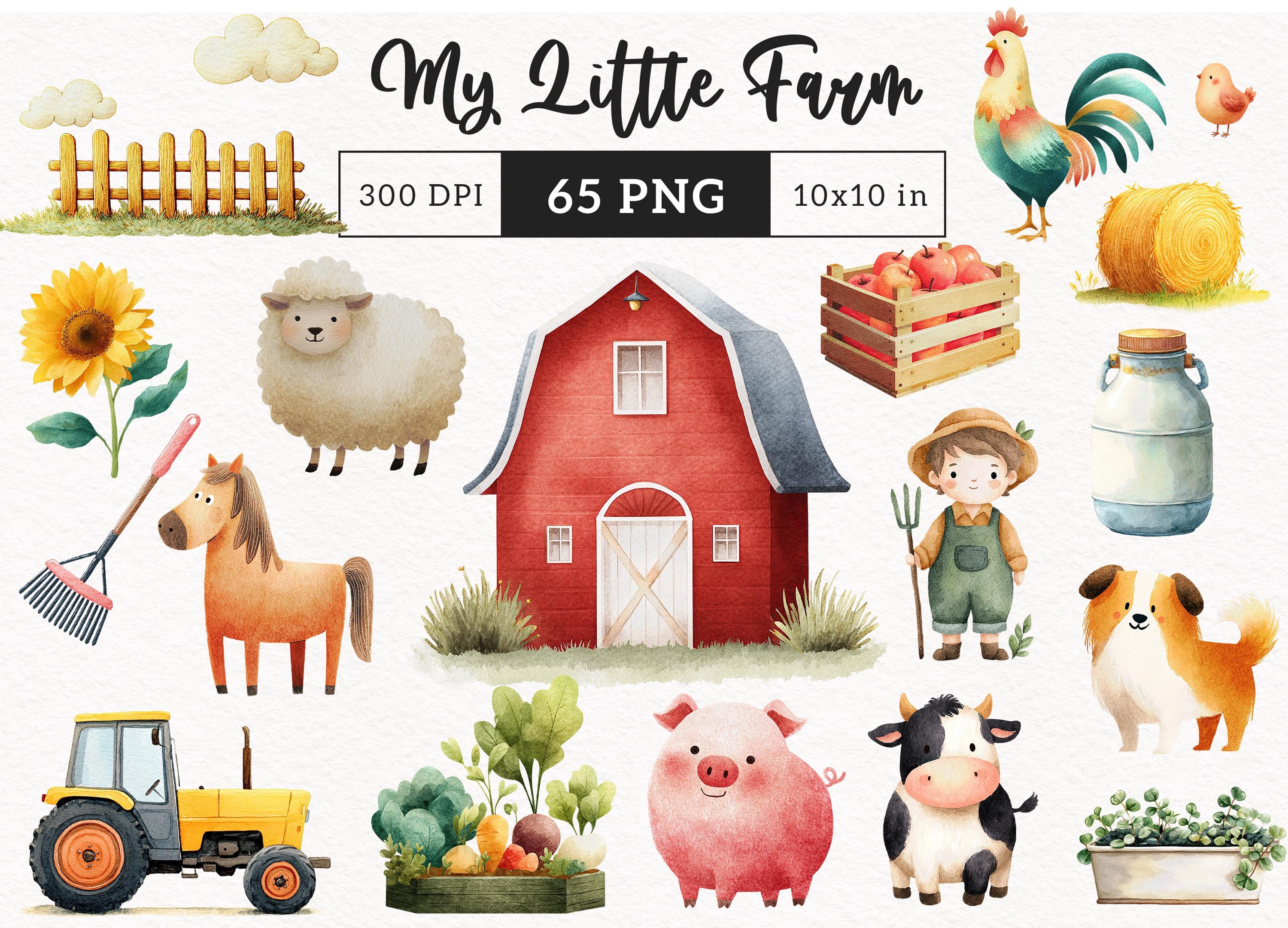 Cute Farm Clipart Watercolor Farm Animals Cottage Pig Cow Sheep Goat ...