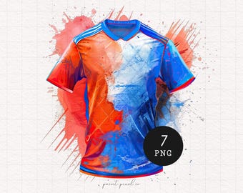 7 Camiseta de fútbol de acuarela clipart Camiseta de fútbol PNG Clipart grunge Camisetas deportivas Sublimación Scrapbooking Revista basura Descarga digital