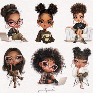 African American Girl Fashionable Black Girl clipart Afro Boss Lady Sublimation Queen Mode Self-made graphics commercial use Digital Sticker image 3