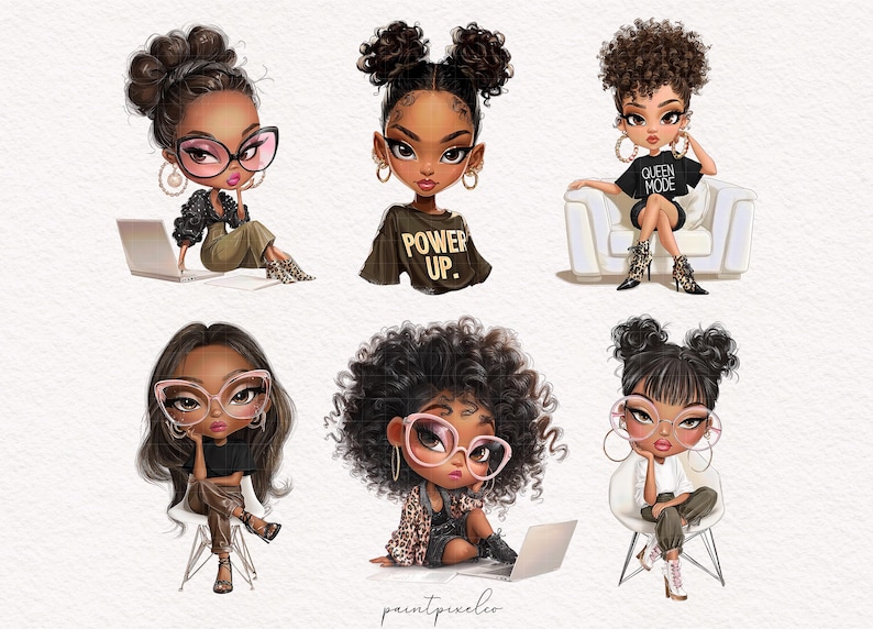 African American Girl Fashionable Black Girl clipart Afro Boss Lady Sublimation Queen Mode Self-made graphics commercial use Digital Sticker image 3
