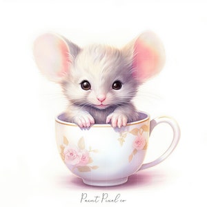 11 Mouse clipart High Quality JPGs Watercolor Cute Mice inside a tea cup clip art Sublimation Junk Journal Paper crafting Commercial License image 5