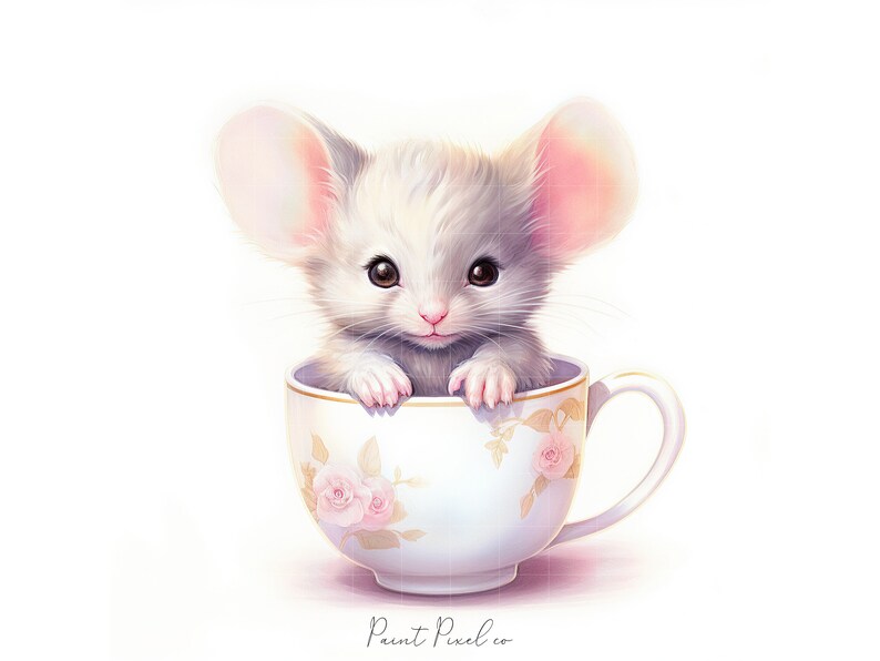 11 Mouse clipart High Quality JPGs Watercolor Cute Mice inside a tea cup clip art Sublimation Junk Journal Paper crafting Commercial License image 5