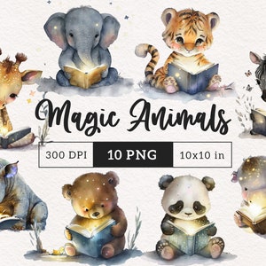 Safari Animals PNG Bookworm Animals Fairytale Reading Book Lover Animals Reading Book clipart Sublimation Nursery Free commercial use