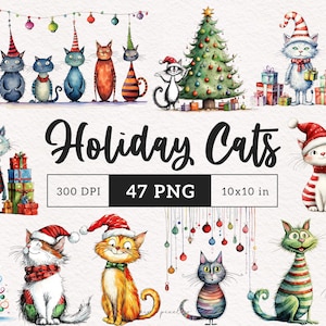 Clipart de chat de Noël original lunatique rigolote animaux idiot vacances chats illustration Noël PNG sublimation clip art graphiques DTF père Noël