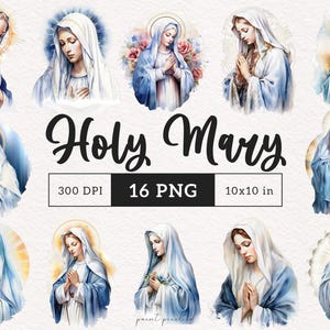 Aquarel Maagd Maria bidden clipart dame van Fatima PNG-illustraties Heilige Maria PNG katholieke sublimatie devotionele graphics papier ambachten DTF