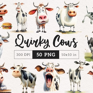 Eigenzinnige koe clipart PNG grillige koeien sublimatie clip art boerderijdieren eigenzinnige graphics grappige huisdieren dom illustratie melkvee gek