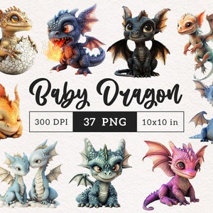 Baby Dragon PNG Clipart Bundle Stravaganti simpatici draghi sputafuoco Clip art sublimazione Illustrazione grafica del ragazzo stravagante Junk Journal