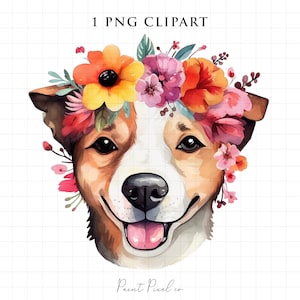 Watercolor Dog Clipart PNG Puppy Realistic dog Floral Cute Clipart Sublimation card making scrapbook Junk journal paper craft commercial use
