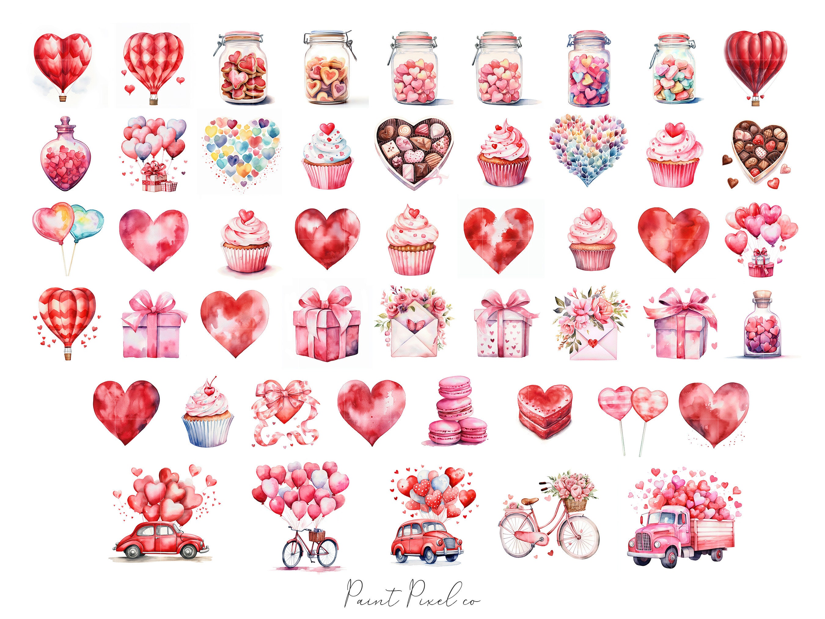 Valentine Clipart Bundle High Quality Jpgs Watercolor Lovers Day Clip ...