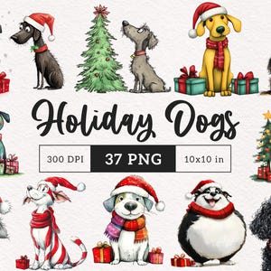 Quirky Christmas Dog Clipart Whimsical Dogs Funny animals Silly Holiday Pups illustration xmas PNG Sublimation clip art graphics DTF Puppy