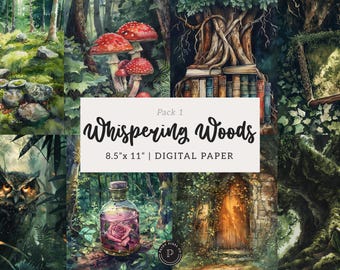 Magical Forest Junk Journal Papers - Enchanted Woodland Witchy - Scrapbook Printable Ephemera Digital Backgrounds Instant Download - Pack 1