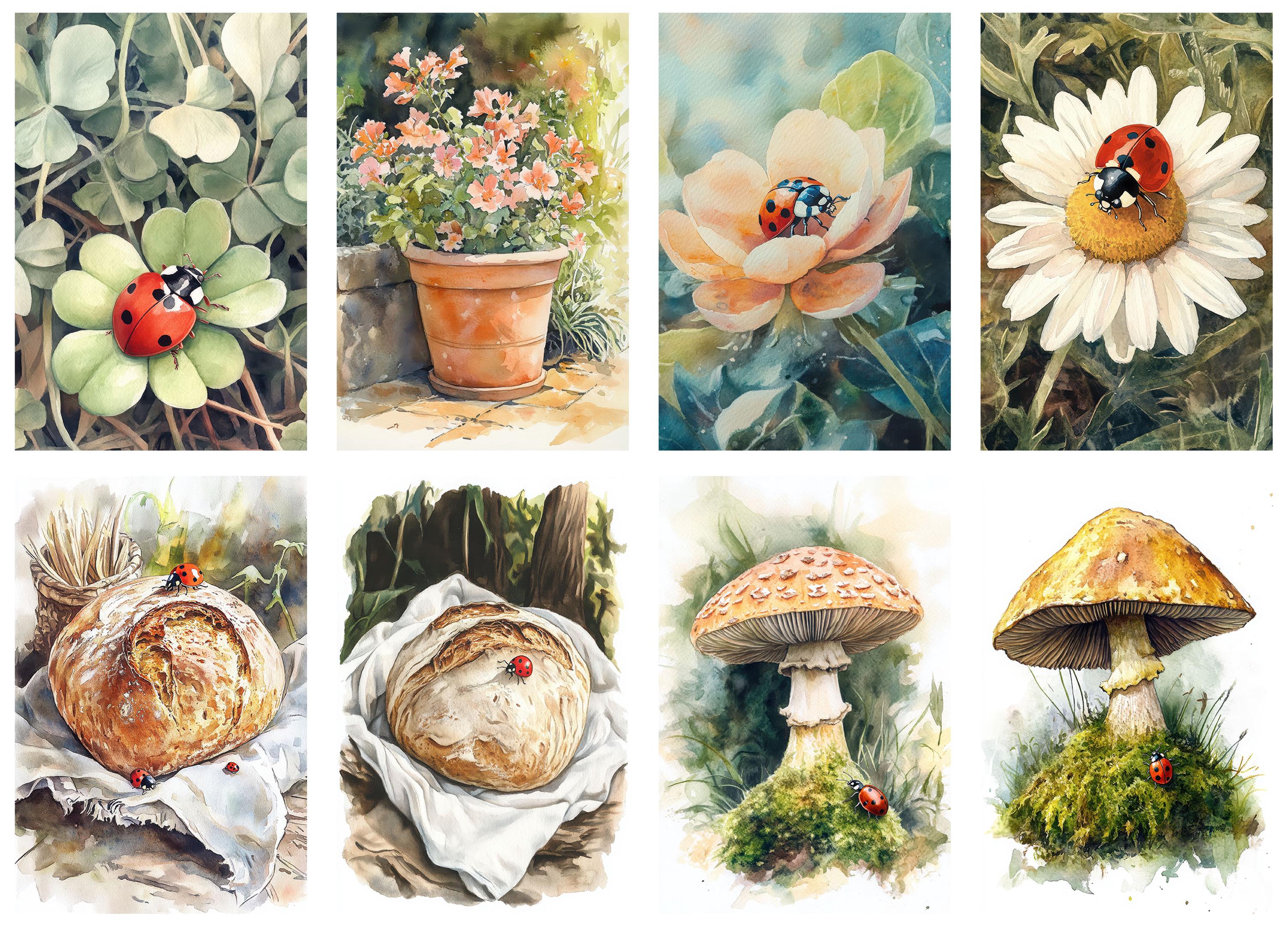 Ladybug Junk Journal Pages - Daisies Floral Digital Papers - Watercolor ...