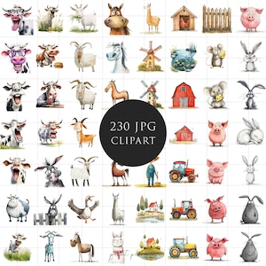 Animaux de la ferme originaux JPG Clipart lunatique vache cochon chèvre mouton bovins animaux Sublimation clipart poulet graphiques fantaisistes illustration stupide