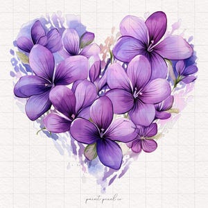 4 lila blommiga hjärtan PNG lila blommor hjärta clipart alla hjärtans dag akvarell sublimeringspapper hantverk skräpjournal kit utskrivbart högtid bild 2