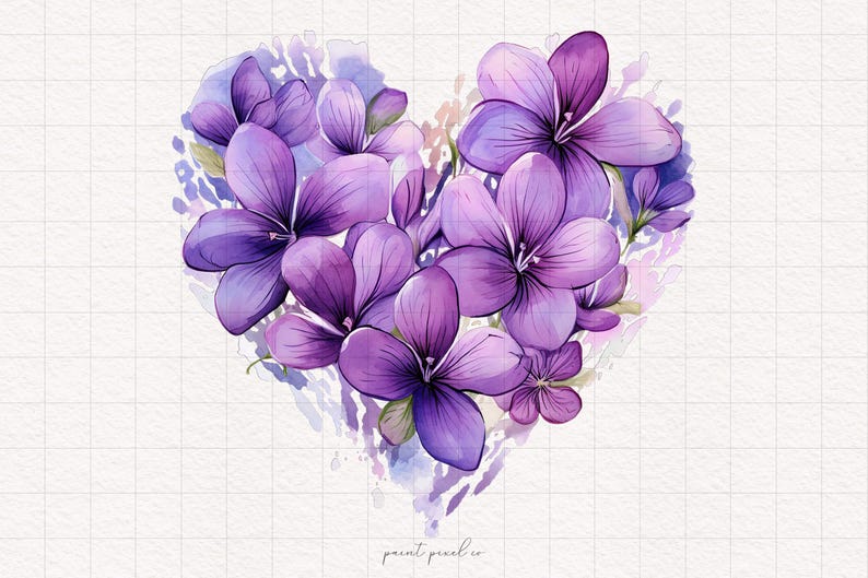 4 lila blommiga hjärtan PNG lila blommor hjärta clipart alla hjärtans dag akvarell sublimeringspapper hantverk skräpjournal kit utskrivbart högtid bild 2