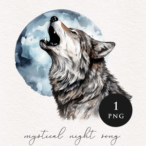 Howling Wolf clipart PNG watercolor werewolf Sublimation transfer clip art full moon graphic illustrations wilderness shifter magic animals