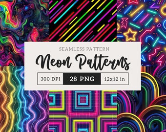 Neon Seamless Pattern Abstract Background Scrapbook Paper Glowing lines Seamless Texture Bright Bold Repeating Pattern PNG Sublimation