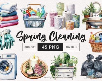 Spring cleaning clipart Housekeeping PNG Home Chores Watercolor Planner girl Rustic Sublimation Paper Crafting Junk Journal Kit Printable