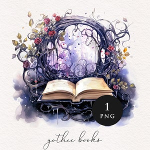 Gothic Open Book PNG clipart Old Dark Magic spell supernatural witchcraft lore Watercolor Clip Art Fairytale Stationary Sublimation transfer