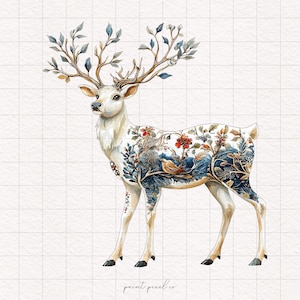 4 Toile Noël renne Clipart vacances Chinoiserie renne PNG hiver toile de Jouy sublimation Noël toile artisanat Junk Journal scrapbooking
