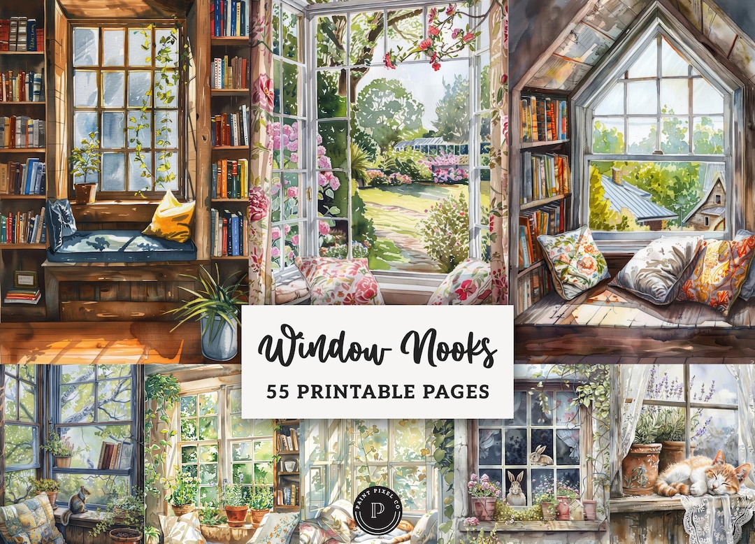 Window Diary Window Nooks Junk Journal Papers - Cozy Window Seating Pages Collage ...