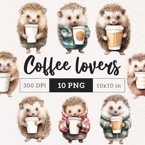 Hérisson avec du café clipart PNG doux petit animal Clip art pépinière art graphiques adorables Woodland PNGs Sublimation Carterie Journalisation