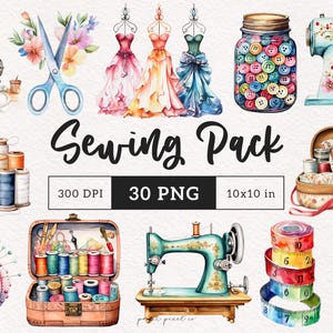 Sewing PNG Floral Sewing Machine Clipart Watercolor Cottagecore Sublimation Tailor Girl Crafting Junk Journal Kit Printable Scrapbooking