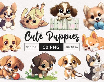 Sweet Dogs clipart Cute Puppy PNG Happy baby animals Nursery decor Sublimation craft Pets Printable cartoon graphics Adorable Dog lover gift