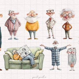 Quirky Old Men Clipart Grandpa PNG Whimsical Funny People Peculiar ...