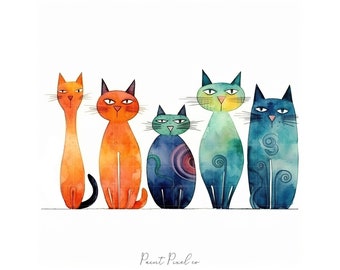 5 Whimsical cats clipart High Quality JPGs Quirky elongated animal clip art JPG Sublimation Junk Journal Paper crafting Commercial License