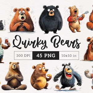 Quirky Bear Clipart PNG Whimsical Black Bear Sublimation clip art Woodland Whimsy gráficos Divertido alargado Grizzly Bear Goofy ilustración