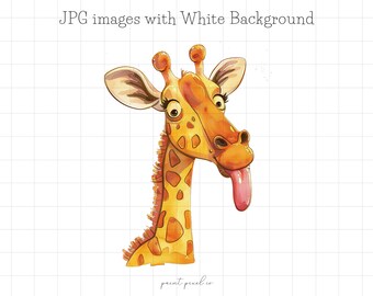 17 eigenzinnige Giraffe JPG Clipart grillige Safari illustraties grappige Afrikaanse dieren illustratie kaarten maken Mixed Media JPG's commercieel gebruik
