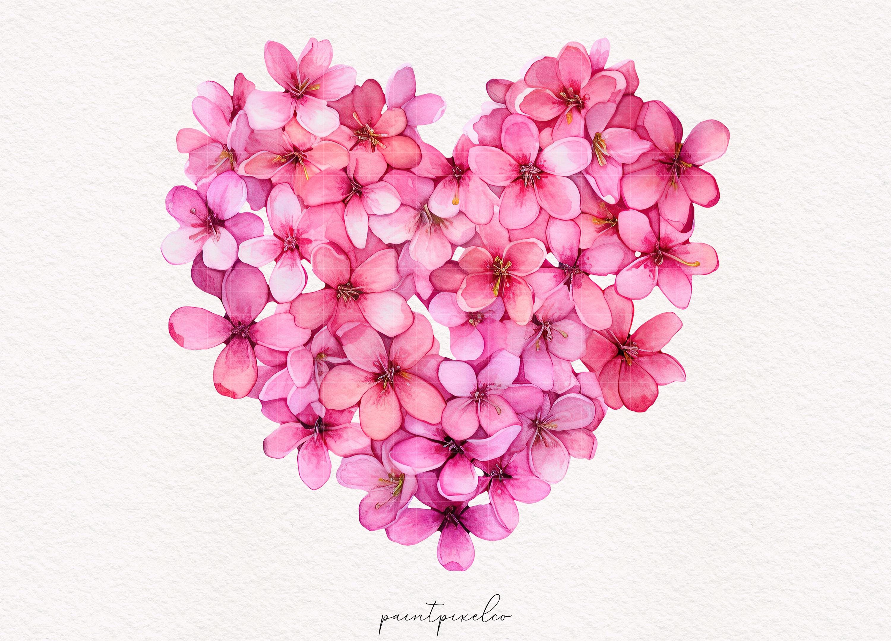 Pink Floral Hearts PNG Pink Flowers Heart Clipart Valentine Watercolor ...