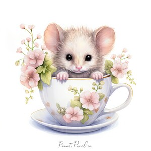 11 Mouse clipart High Quality JPGs Watercolor Cute Mice inside a tea cup clip art Sublimation Junk Journal Paper crafting Commercial License image 3