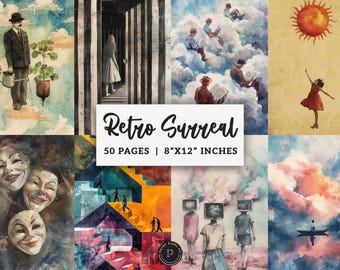 Retro Surreal People Junk Journal Pages - Whimsical Mixed Media Printable - Psychedelic Scrapbook Ephemera Digital Backgrounds JPG
