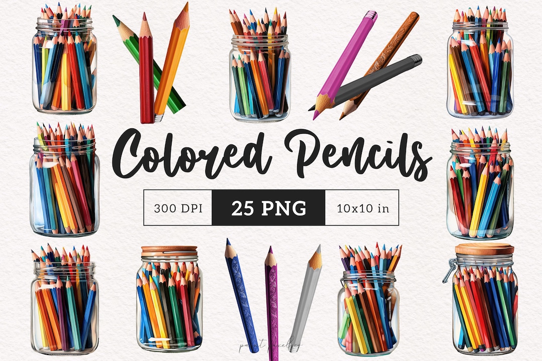 Colored Pencil Clipart Watercolor School Supplies PNG Classroom ...