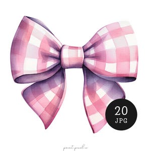 20 Pink Bow Clipart Coquette Ribbons Clipart Simple Pink ribbons JPG Pastel Baby Girl Watercolor graphics card making Mixed Media art