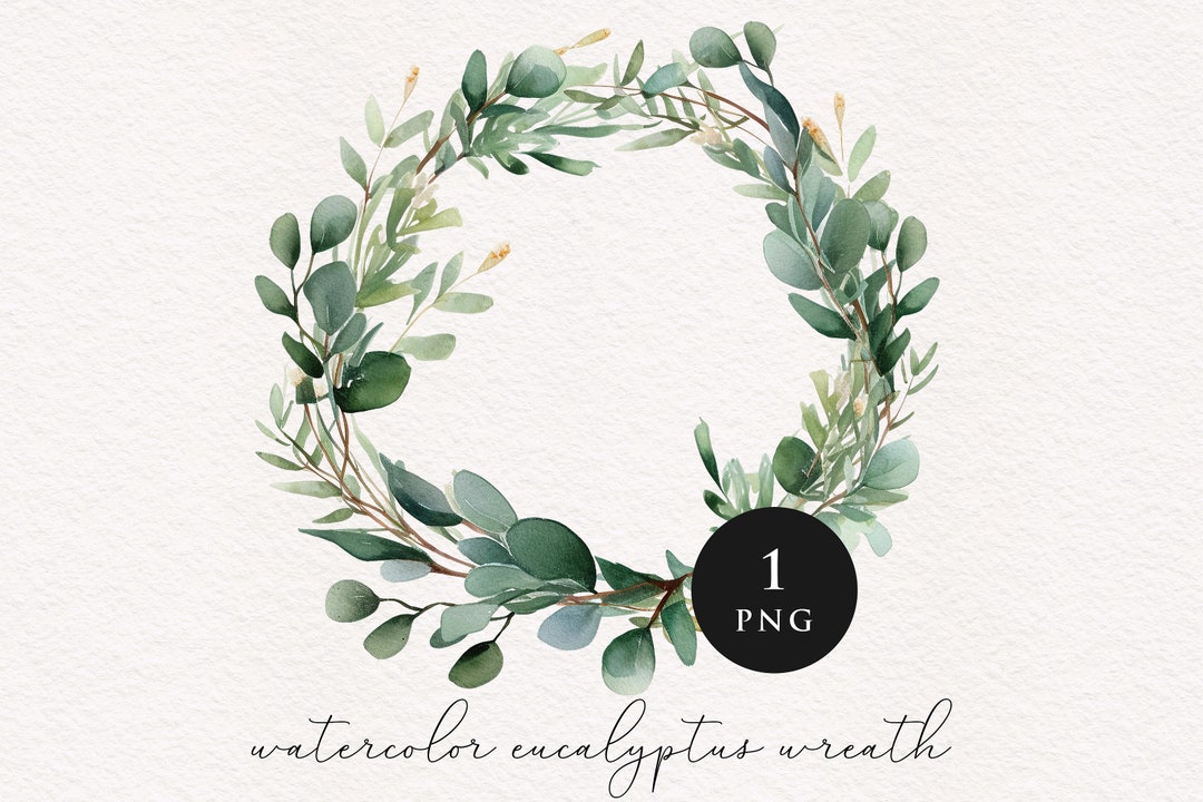 Watercolor Eucalyptus Wreath Clipart PNG Circle Frame Sublimation ...