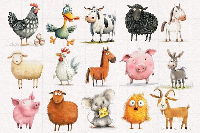 Clipart PNG de animais de fazenda peculiares: vaca, porco, cabra, ovelha, gado. Imagens para sublimação. Galinha. Gráficos divertidos. Ilustração engraçada. imagem 2