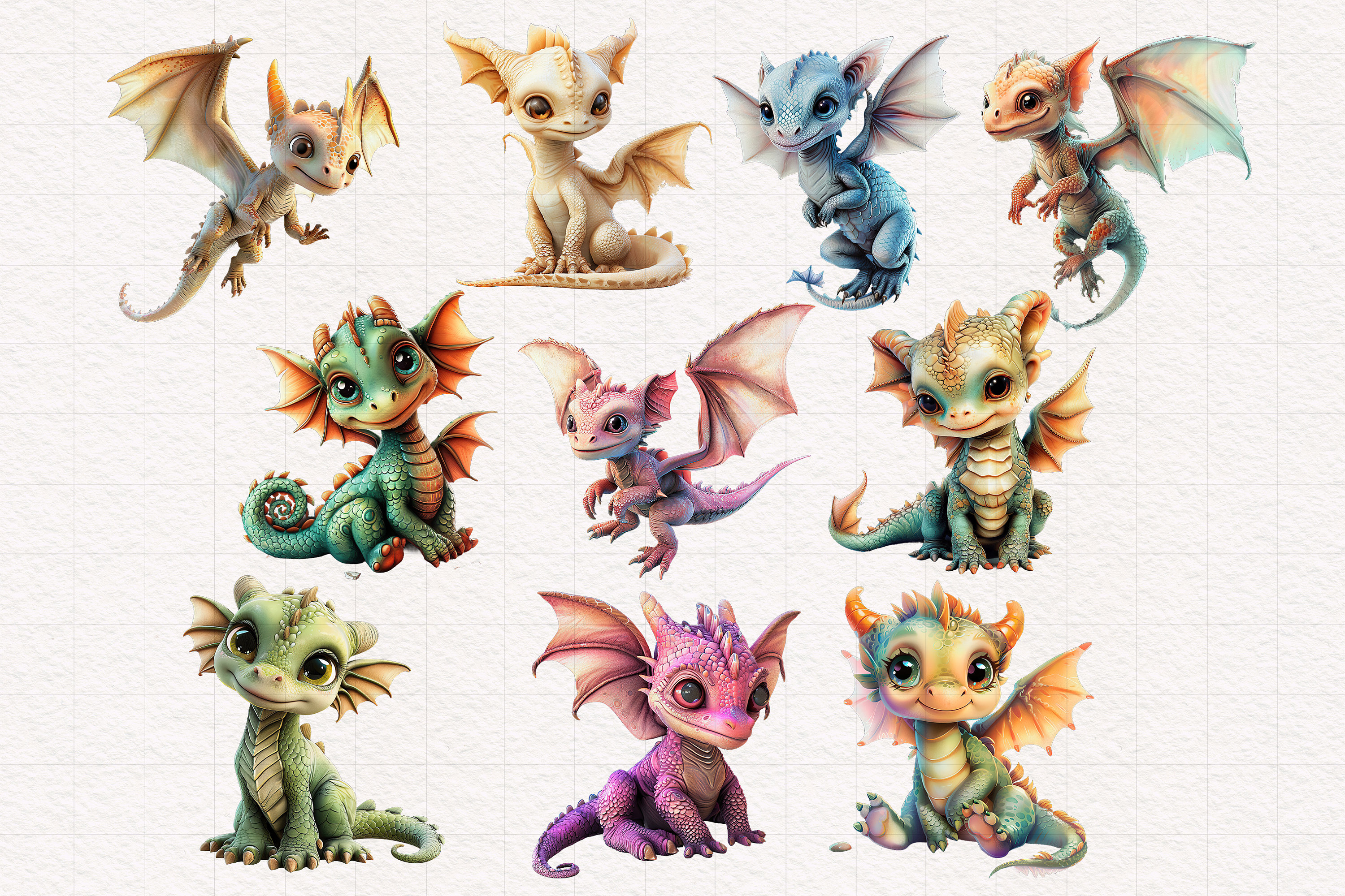 Baby Dragon PNG Clipart Bundle Whimsical Cute Fire Breathing Dragons ...