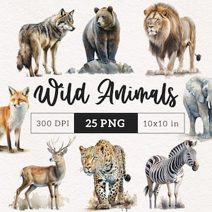 Safari Animals PNG Wild animals clipart Tiger Lion Elephant Jungle animals PNG Sublimation Nursery Art sticker Free commercial use